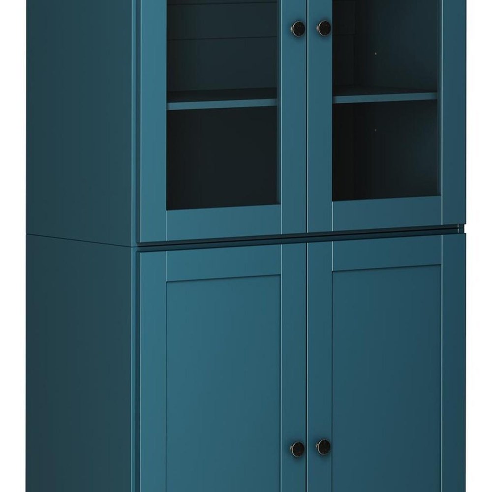 72" Teal Blue Solid Wood Four Door Pantry Or Storage Closet
