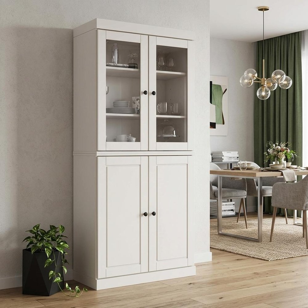 72" White Solid Wood Four Door Pantry Or Storage Closet
