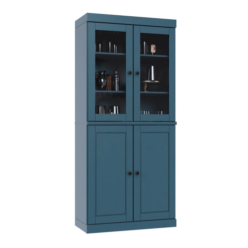 72" Teal Blue Solid Wood Four Door Pantry Or Storage Closet