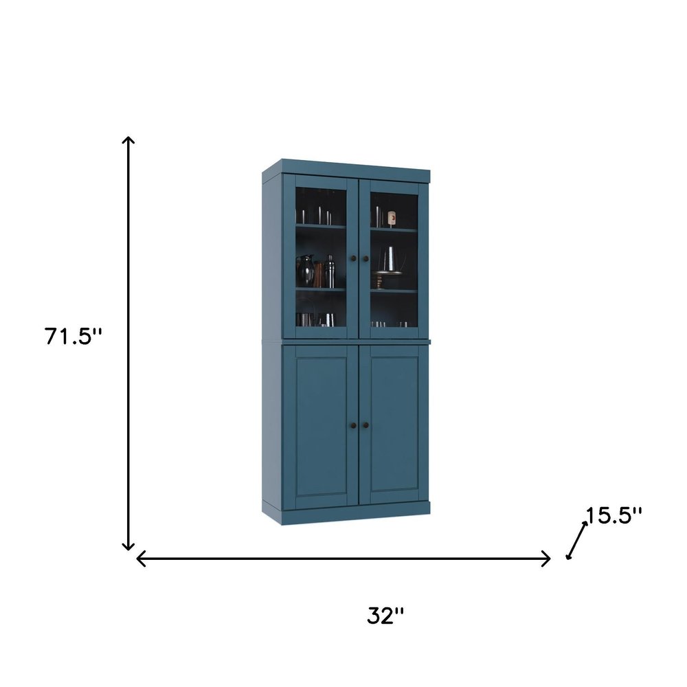 72" Teal Blue Solid Wood Four Door Pantry Or Storage Closet