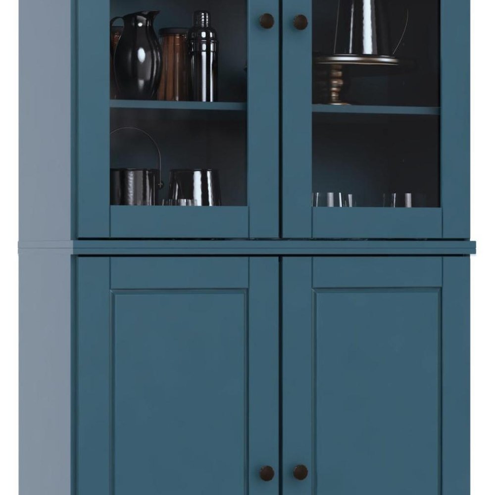 72" Teal Blue Solid Wood Four Door Pantry Or Storage Closet