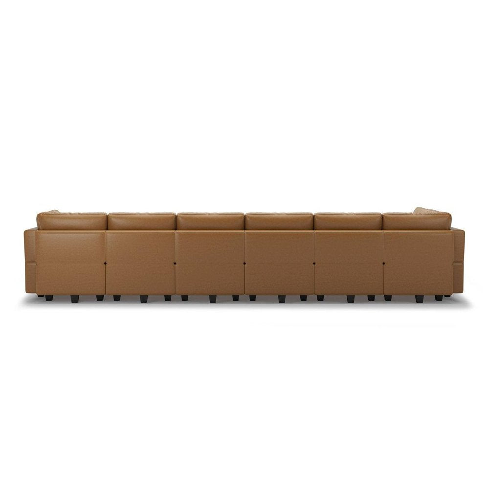 Brown Faux Leather Modular Twelve Piece Storage Sectional With Ottomans