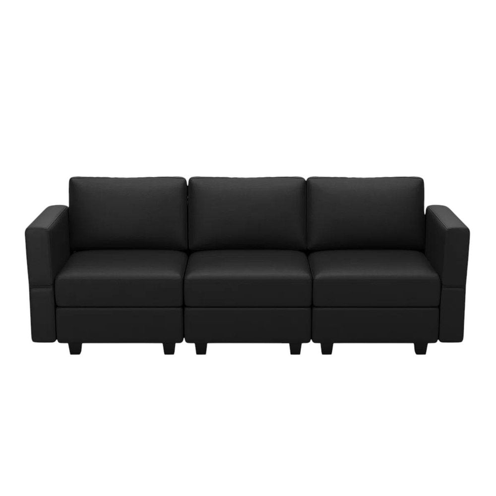 79" Black Faux Leather Modular Sofa And Storage