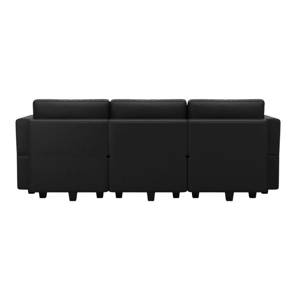 79" Black Faux Leather Modular Sofa And Storage