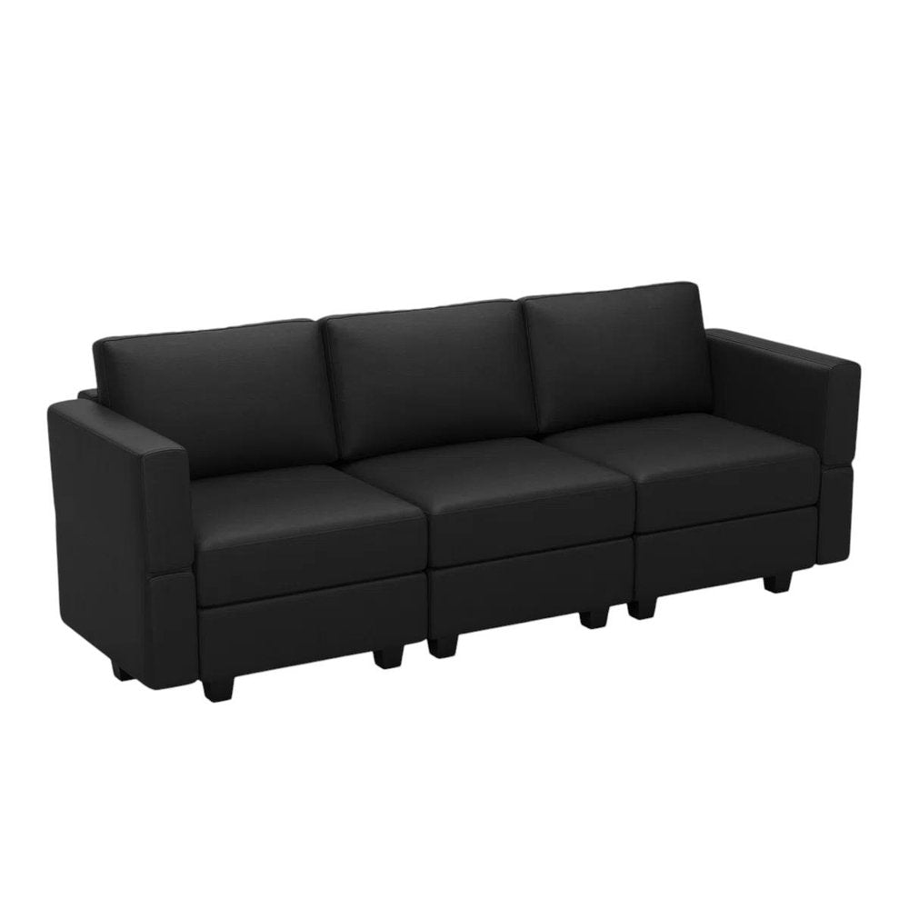79" Black Faux Leather Modular Sofa And Storage