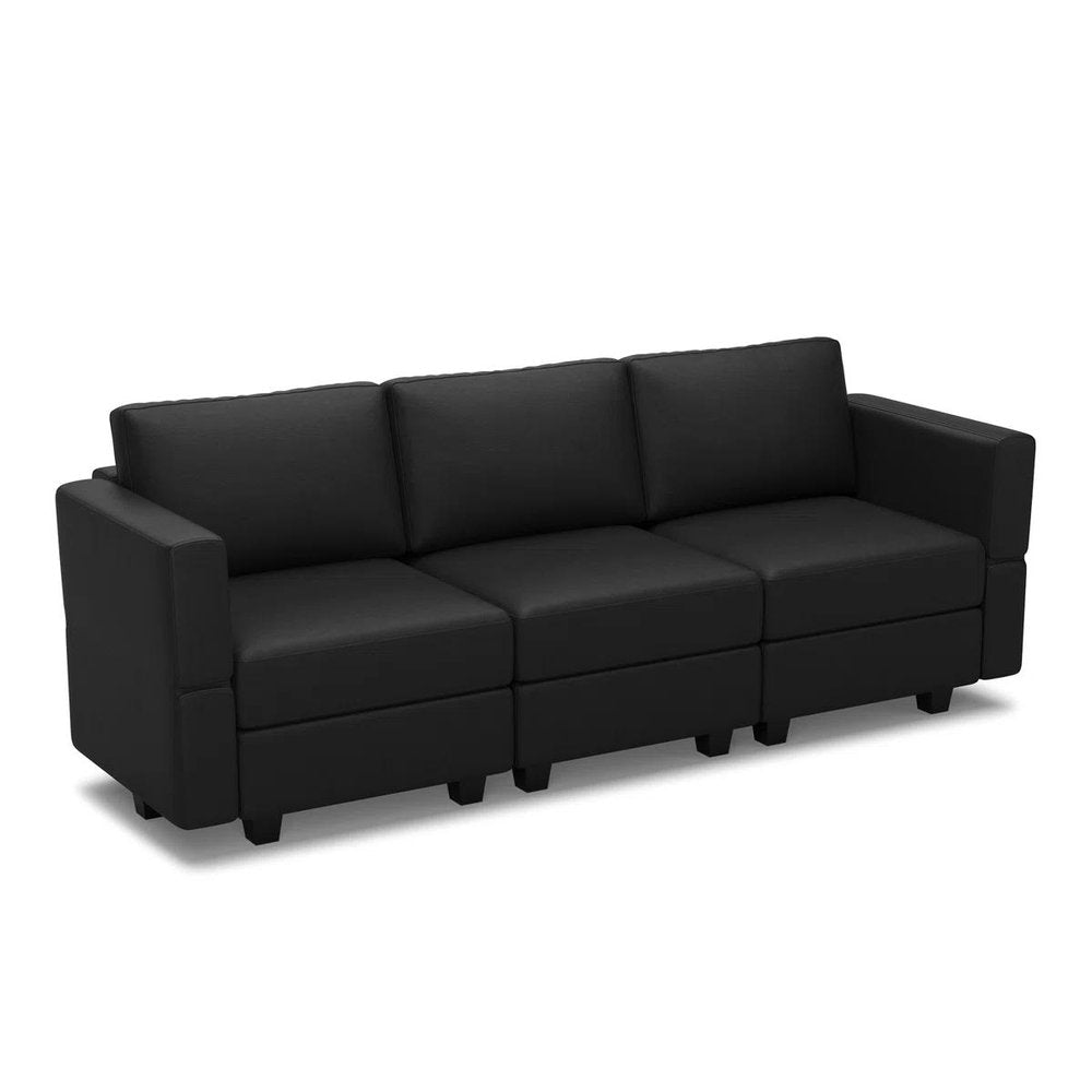 79" Black Faux Leather Modular Sofa And Storage