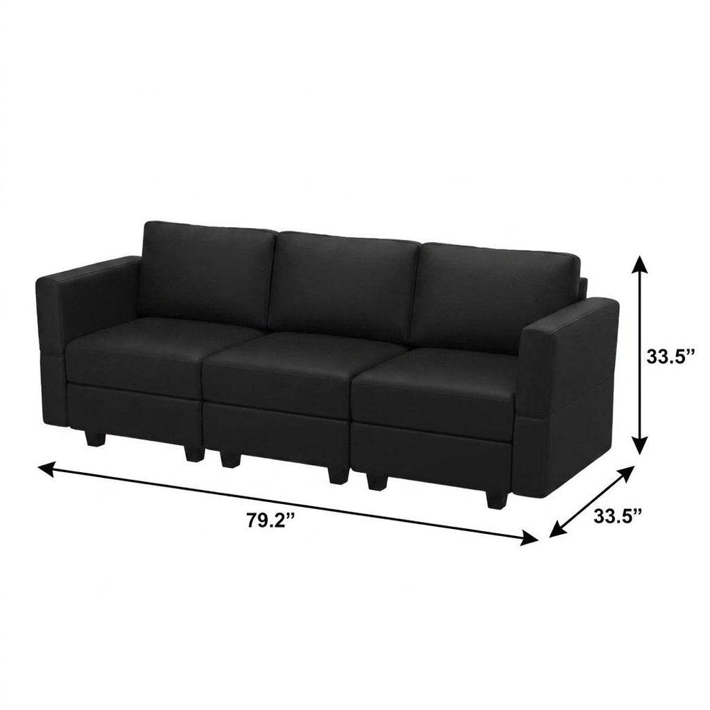 79" Black Faux Leather Modular Sofa And Storage