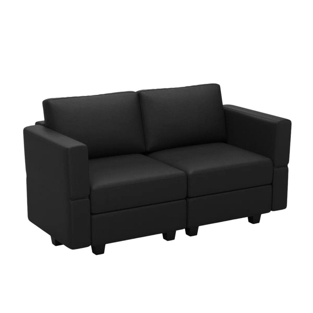 64" Black Faux Leather Loveseat With Storage