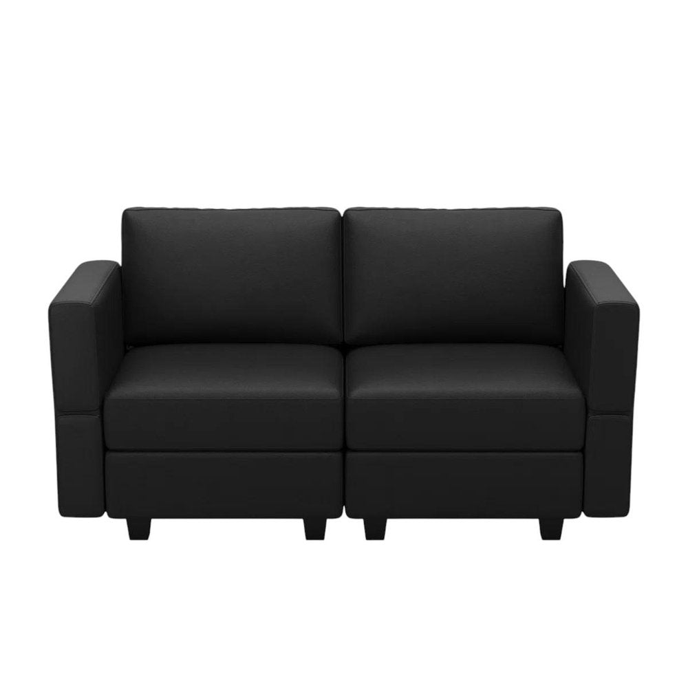 64" Black Faux Leather Loveseat With Storage