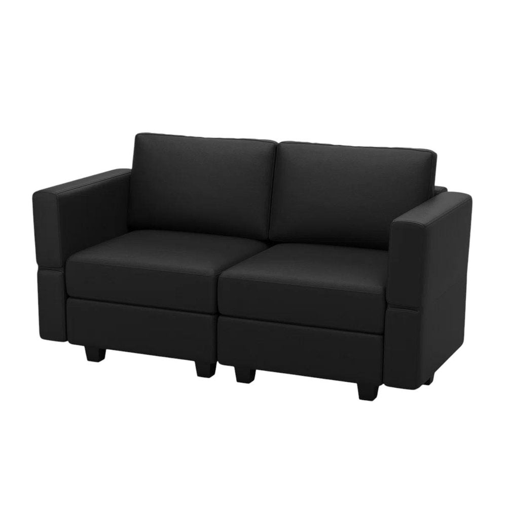 64" Black Faux Leather Loveseat With Storage