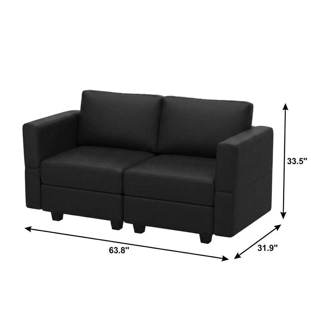 64" Black Faux Leather Loveseat With Storage