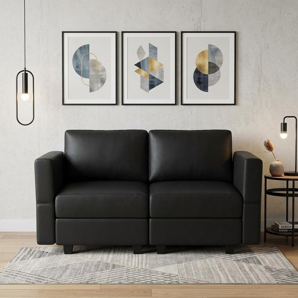 64" Black Faux Leather Loveseat With Storage