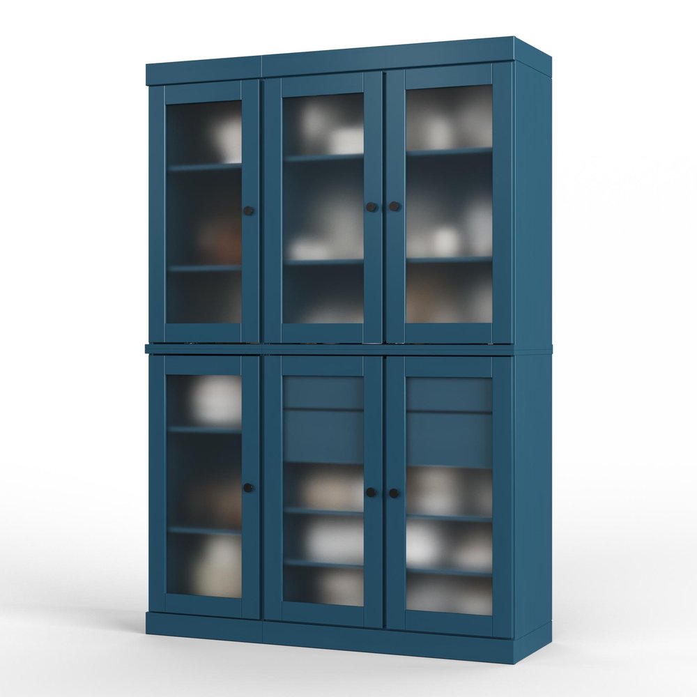 72" Teal Blue Solid Wood Six Door Two Drawer Pantry Or Storage Closet on a white background