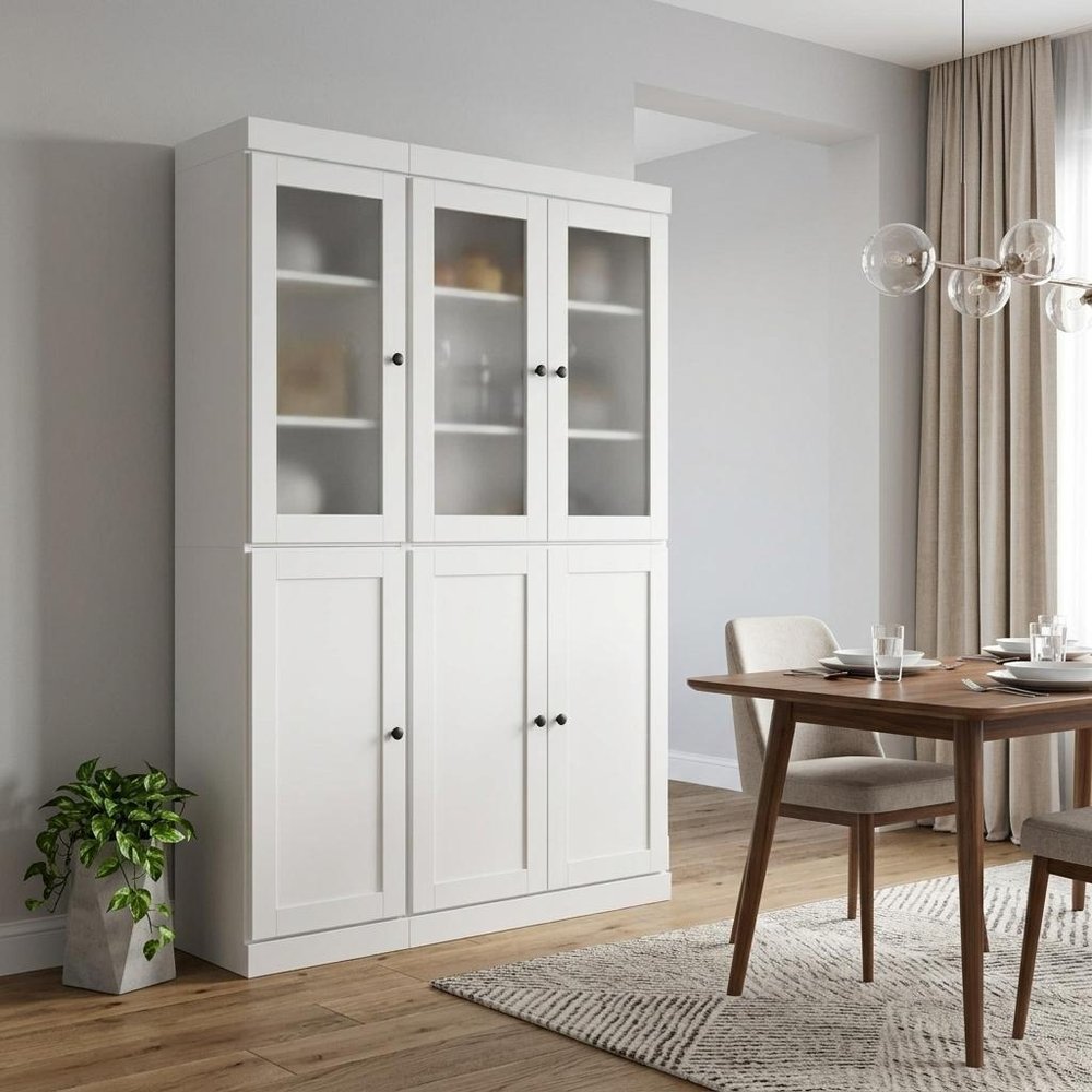 72" White Solid Wood Six Door Two Drawer Pantry Or Storage Closet