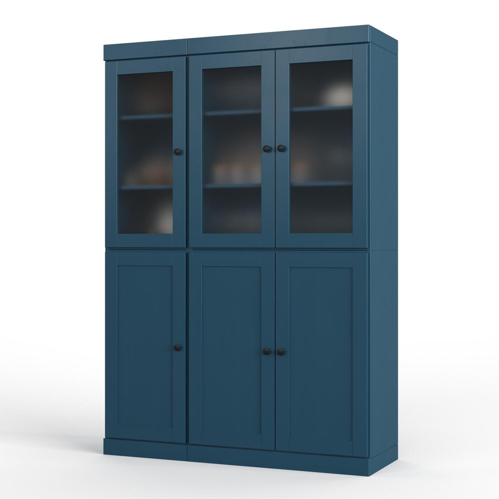 72" Teal Blue Solid Wood Six Door Two Drawer Pantry Or Storage Closet