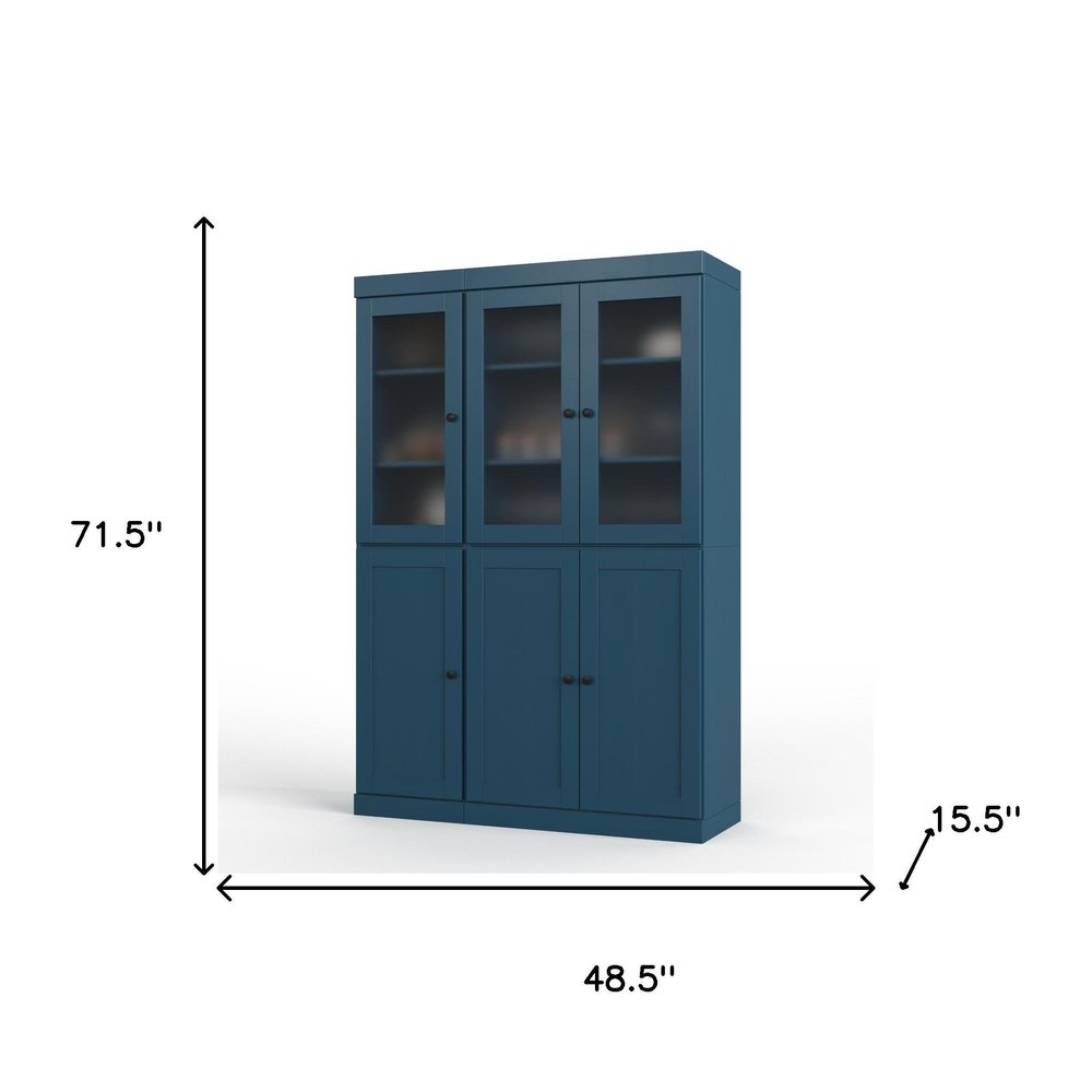 72" Teal Blue Solid Wood Six Door Two Drawer Pantry Or Storage Closet