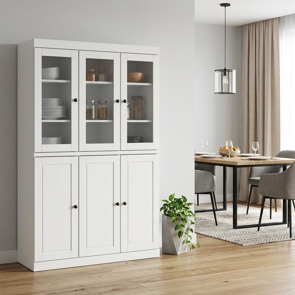 72" White Solid Wood Six Door Two Drawer Pantry Or Storage Closet
