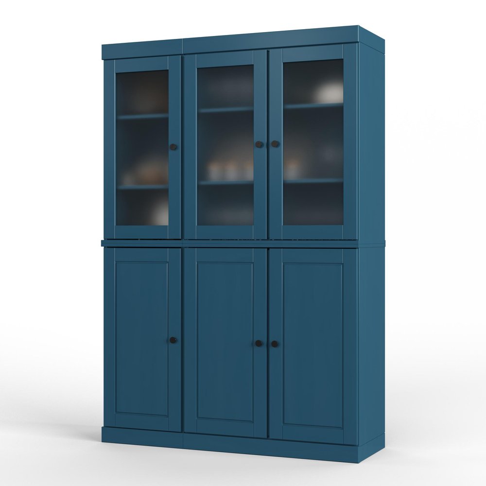 72" Teal Blue Solid Wood Six Door Two Drawer Pantry Or Storage Closet