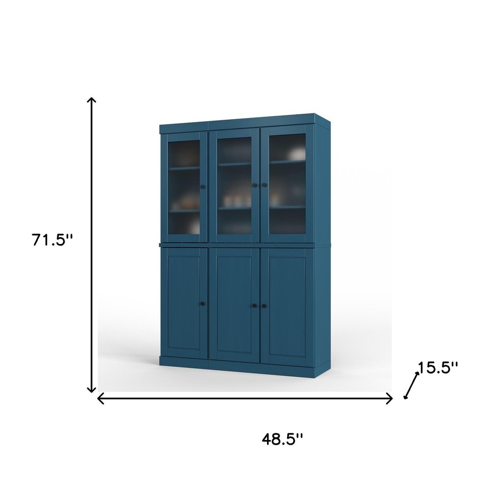 72" Teal Blue Solid Wood Six Door Two Drawer Pantry Or Storage Closet