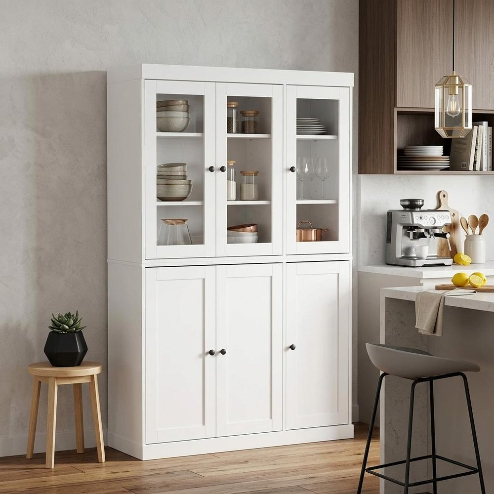 72" White Solid Wood Six Door Two Drawer Pantry Or Storage Closet