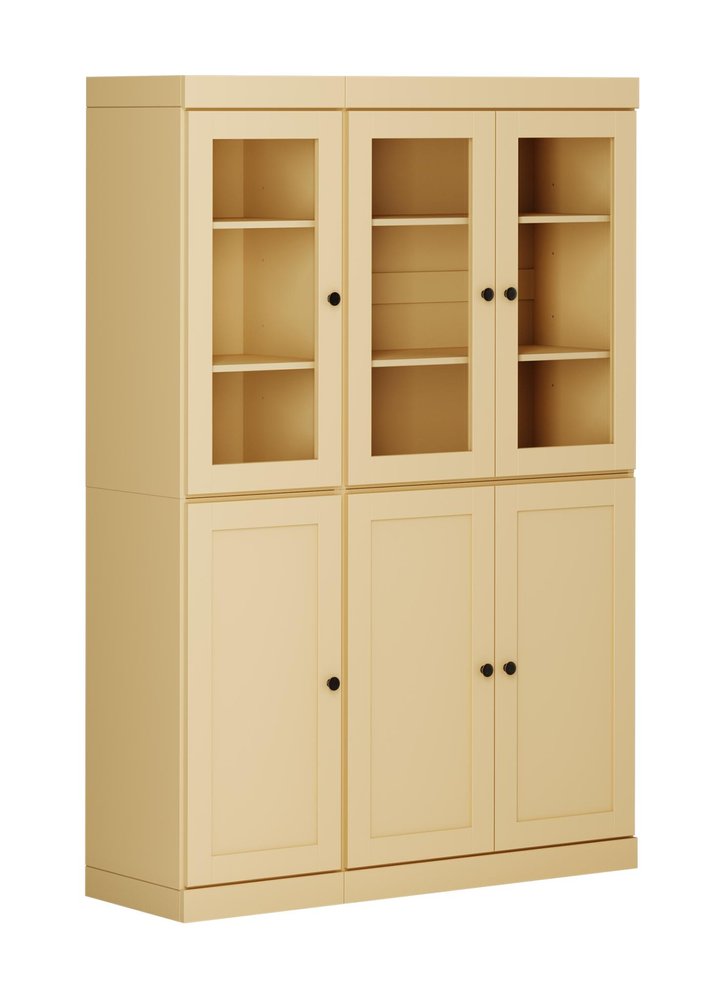 72" Yellow Solid Wood Six Door Two Drawer Pantry Or Storage Closet