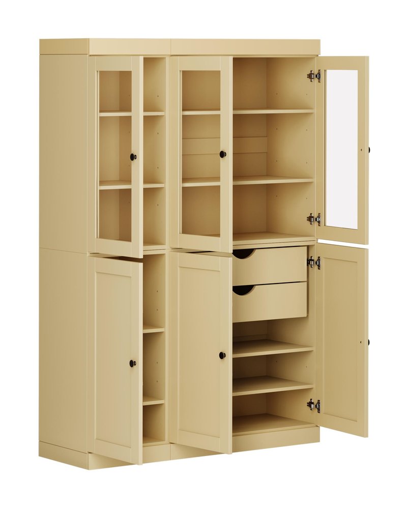 72" Yellow Solid Wood Six Door Two Drawer Pantry Or Storage Closet