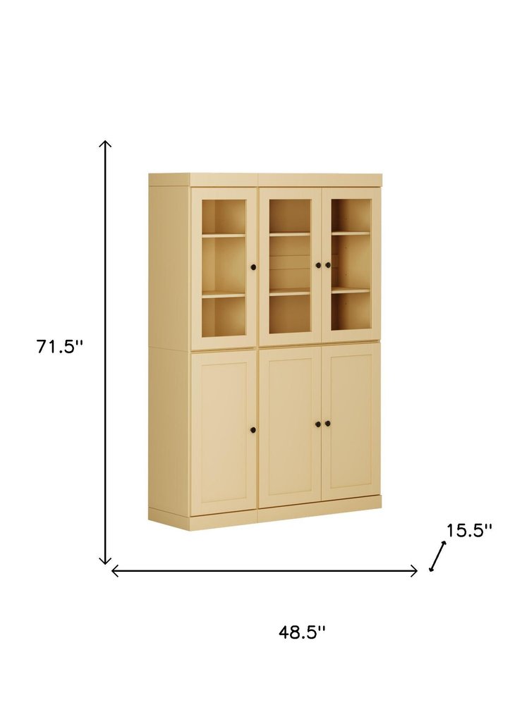 72" Yellow Solid Wood Six Door Two Drawer Pantry Or Storage Closet
