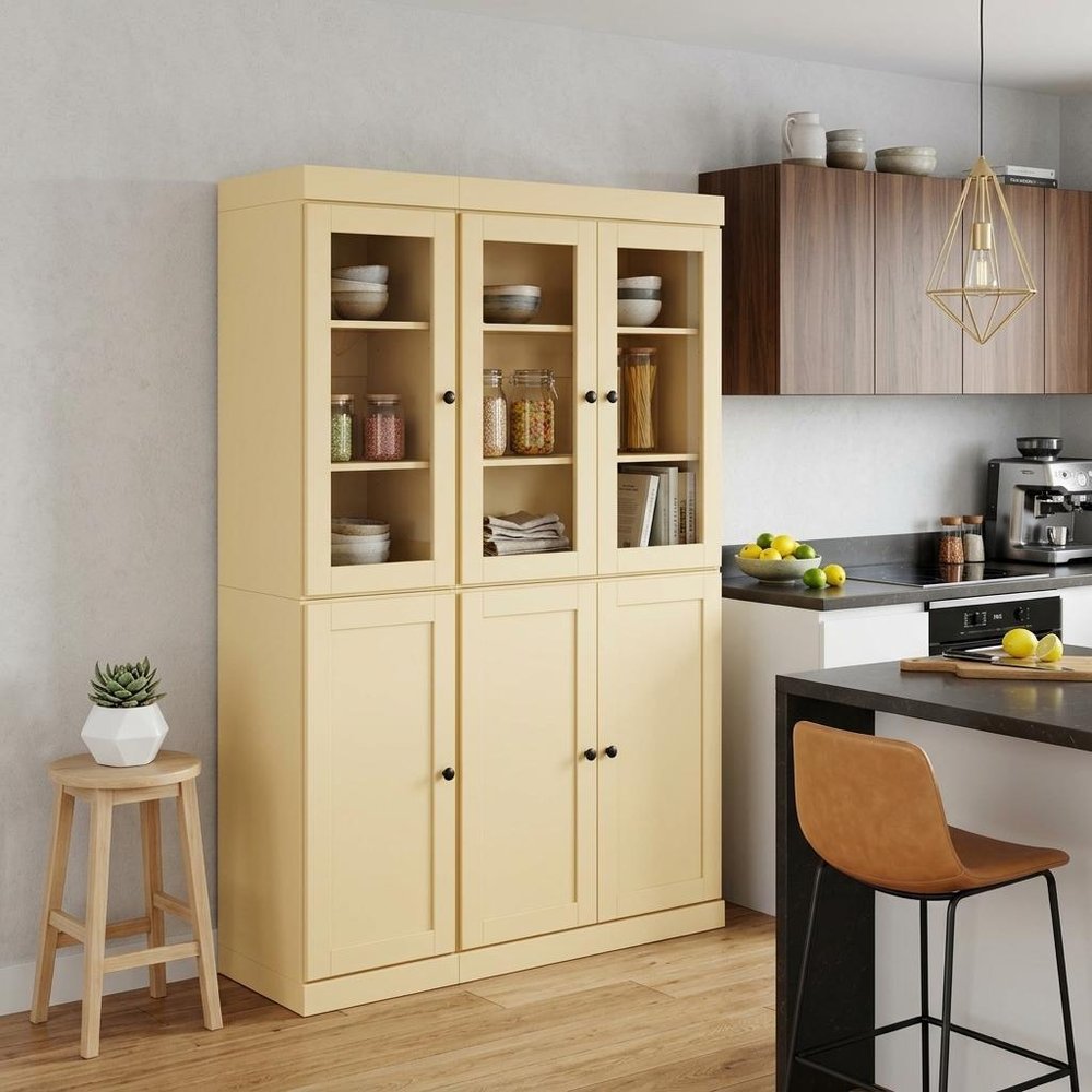72" Yellow Solid Wood Six Door Two Drawer Pantry Or Storage Closet