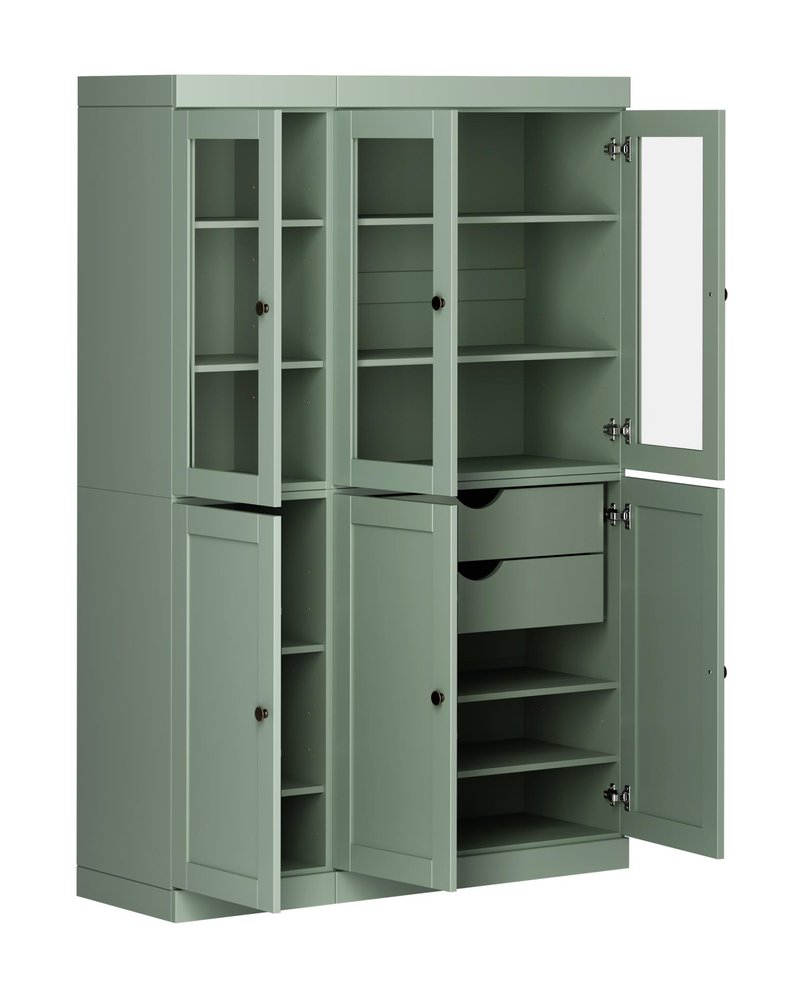 72" Sage Solid Wood Six Door Two Drawer Pantry Or Storage Closet