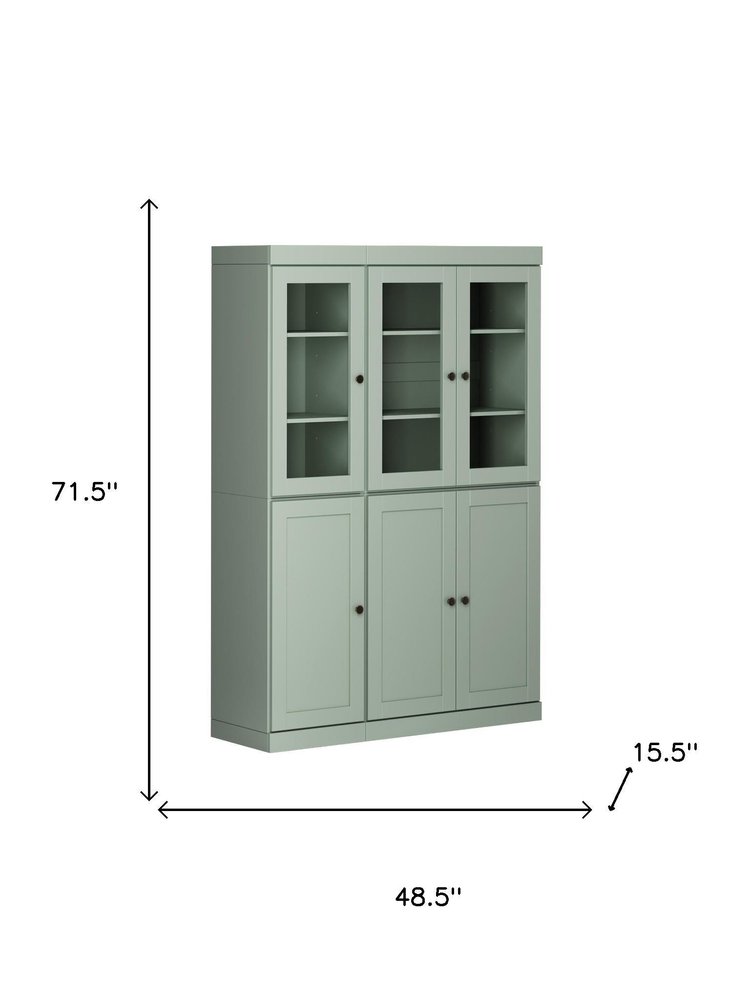 72" Sage Solid Wood Six Door Two Drawer Pantry Or Storage Closet