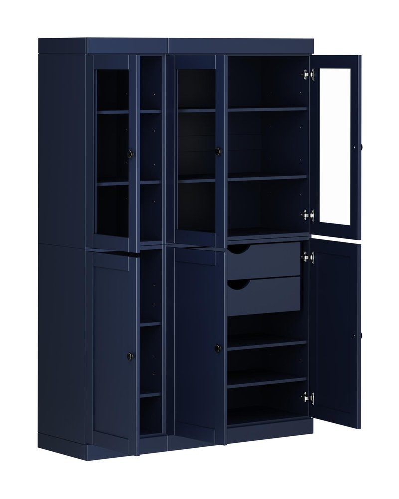 72" Navy Blue Solid Wood Six Door Two Drawer Pantry Or Storage Closet