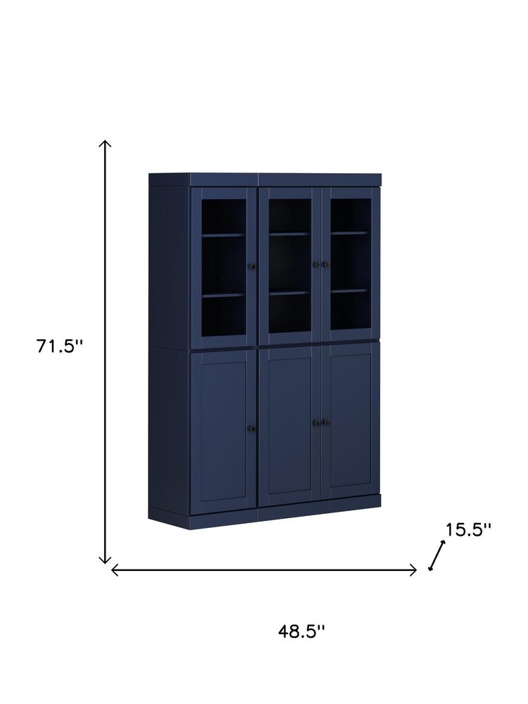 72" Navy Blue Solid Wood Six Door Two Drawer Pantry Or Storage Closet