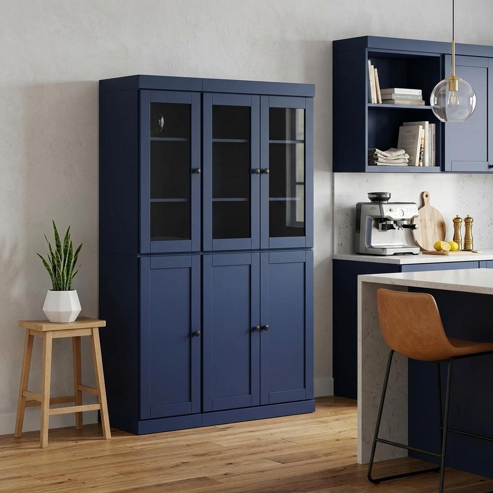 72" Navy Blue Solid Wood Six Door Two Drawer Pantry Or Storage Closet