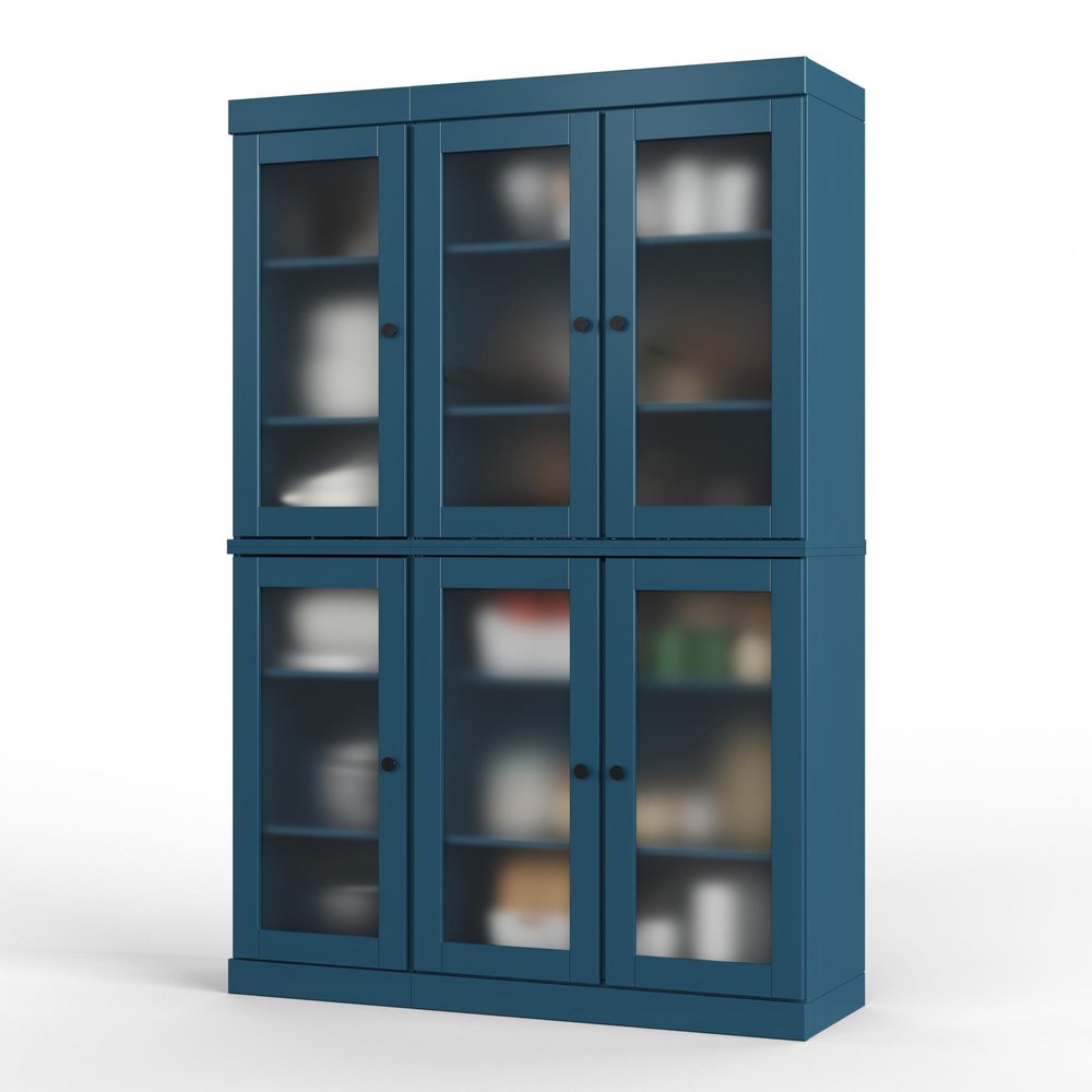 72" Teal Blue Solid Wood Six Door Pantry Or Storage Closet