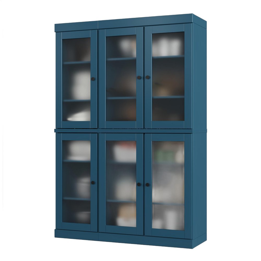 72" Teal Blue Solid Wood Six Door Pantry Or Storage Closet