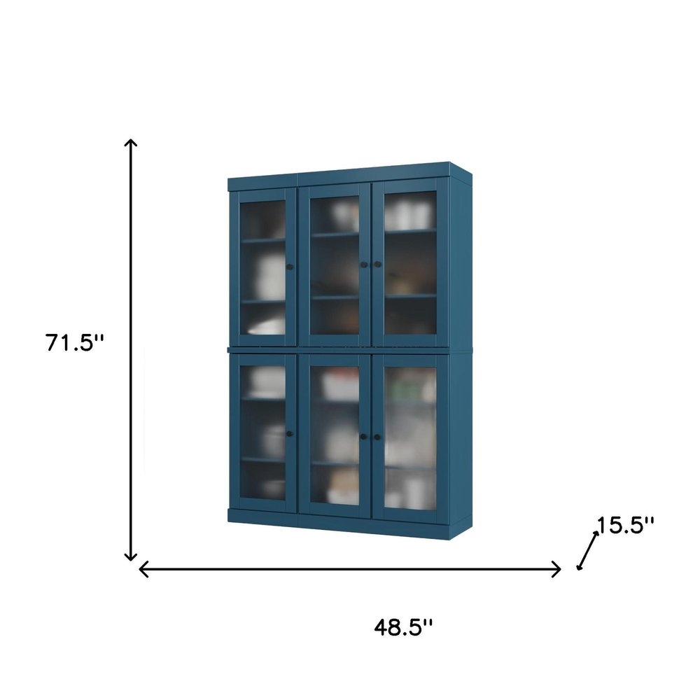 72" Teal Blue Solid Wood Six Door Pantry Or Storage Closet