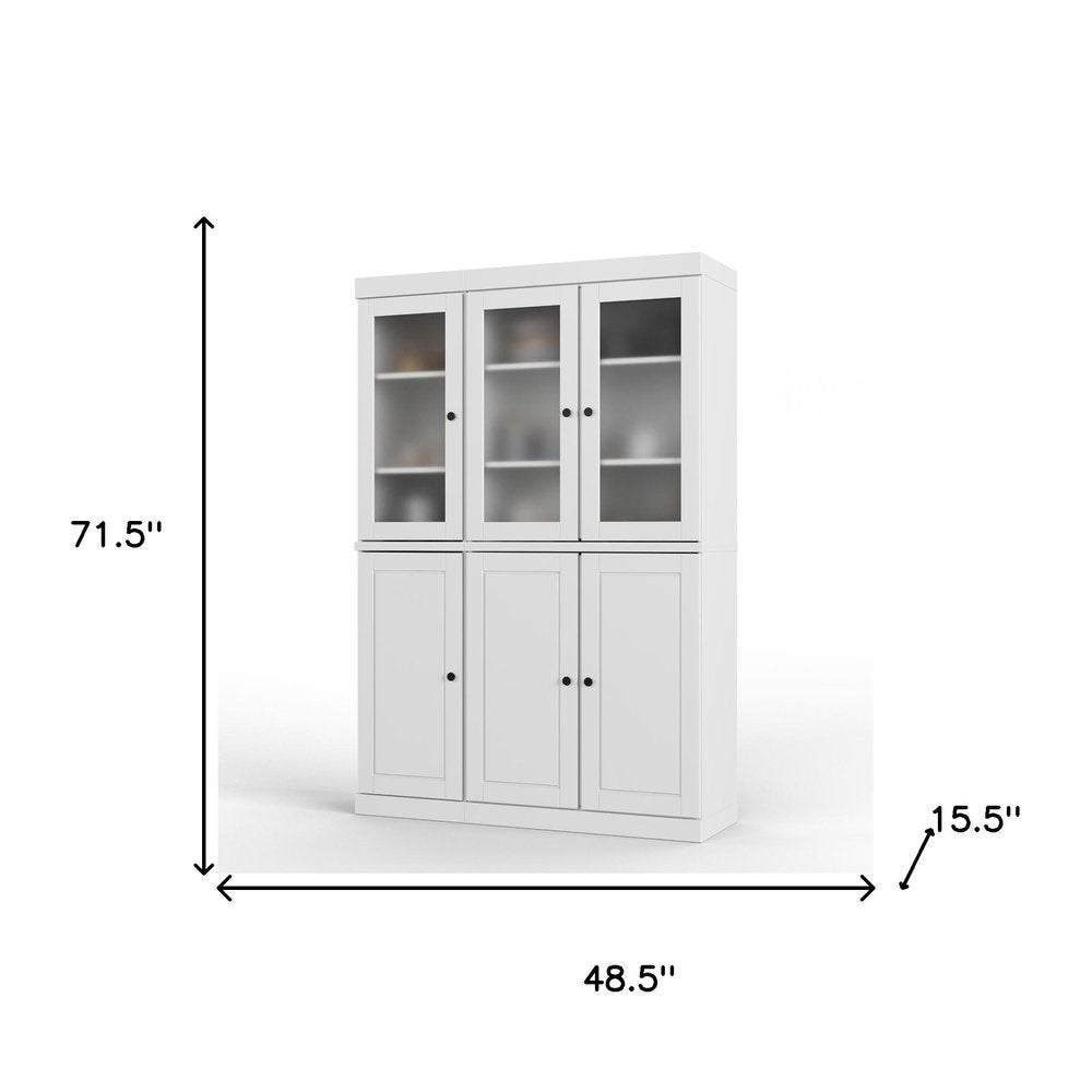 72" White Solid Wood Six Door Pantry Or Storage Closet on a white background
