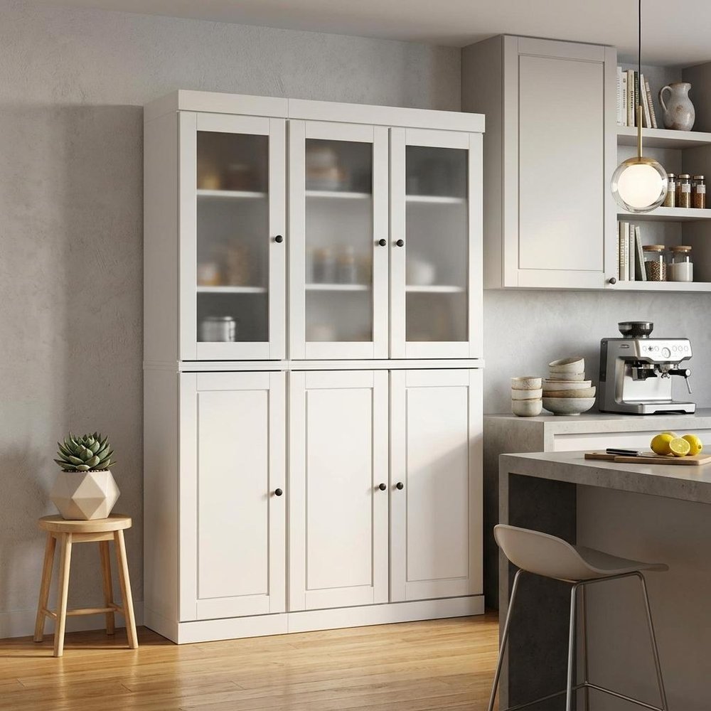 72" White Solid Wood Six Door Pantry Or Storage Closet
