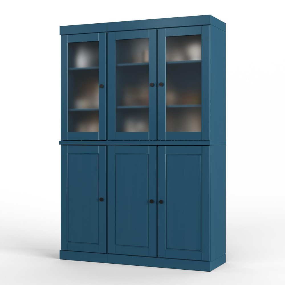 72" Teal Blue Solid Wood Six Door Pantry Or Storage Closet