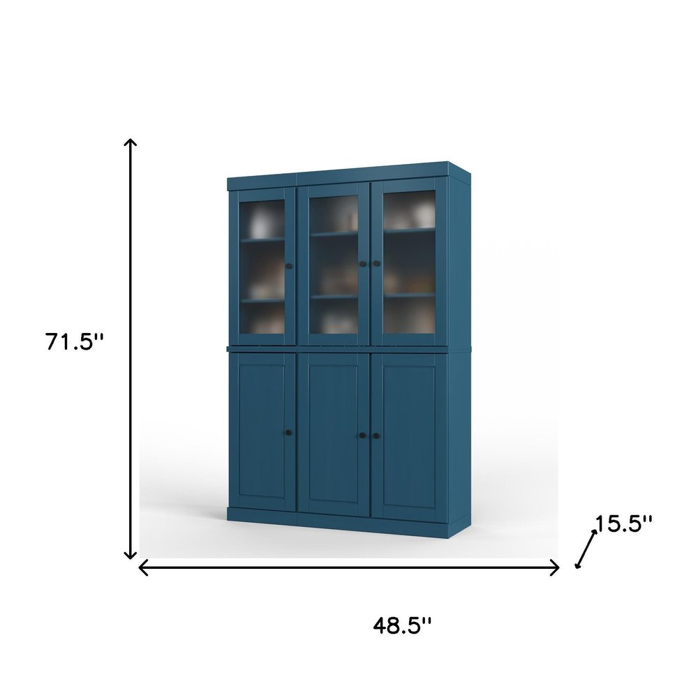 72" Teal Blue Solid Wood Six Door Pantry Or Storage Closet