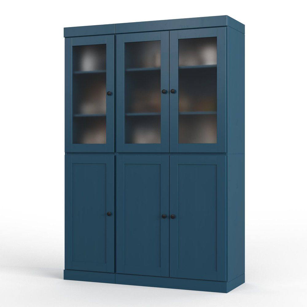 72" Teal Blue Solid Wood Six Door Pantry Or Storage Closet
