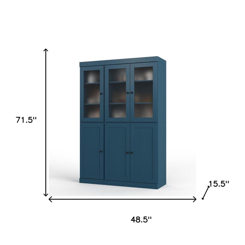 72" Teal Blue Solid Wood Six Door Pantry Or Storage Closet