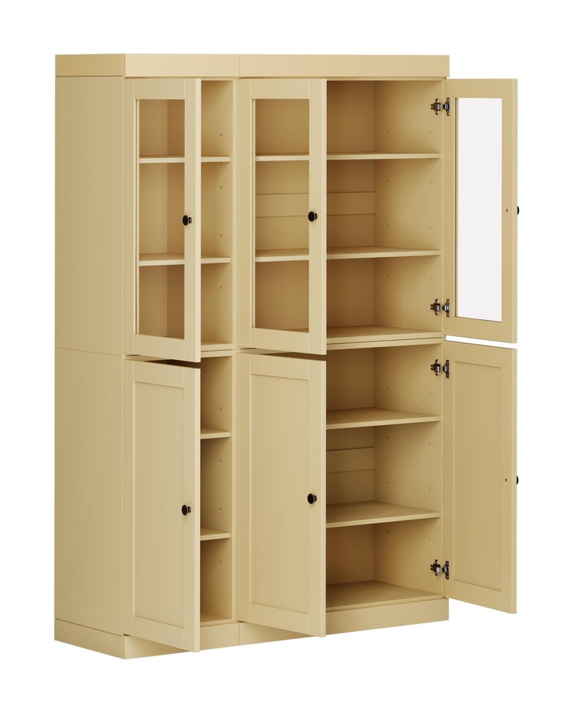72" Yellow Solid Wood Six Door Pantry Or Storage Closet