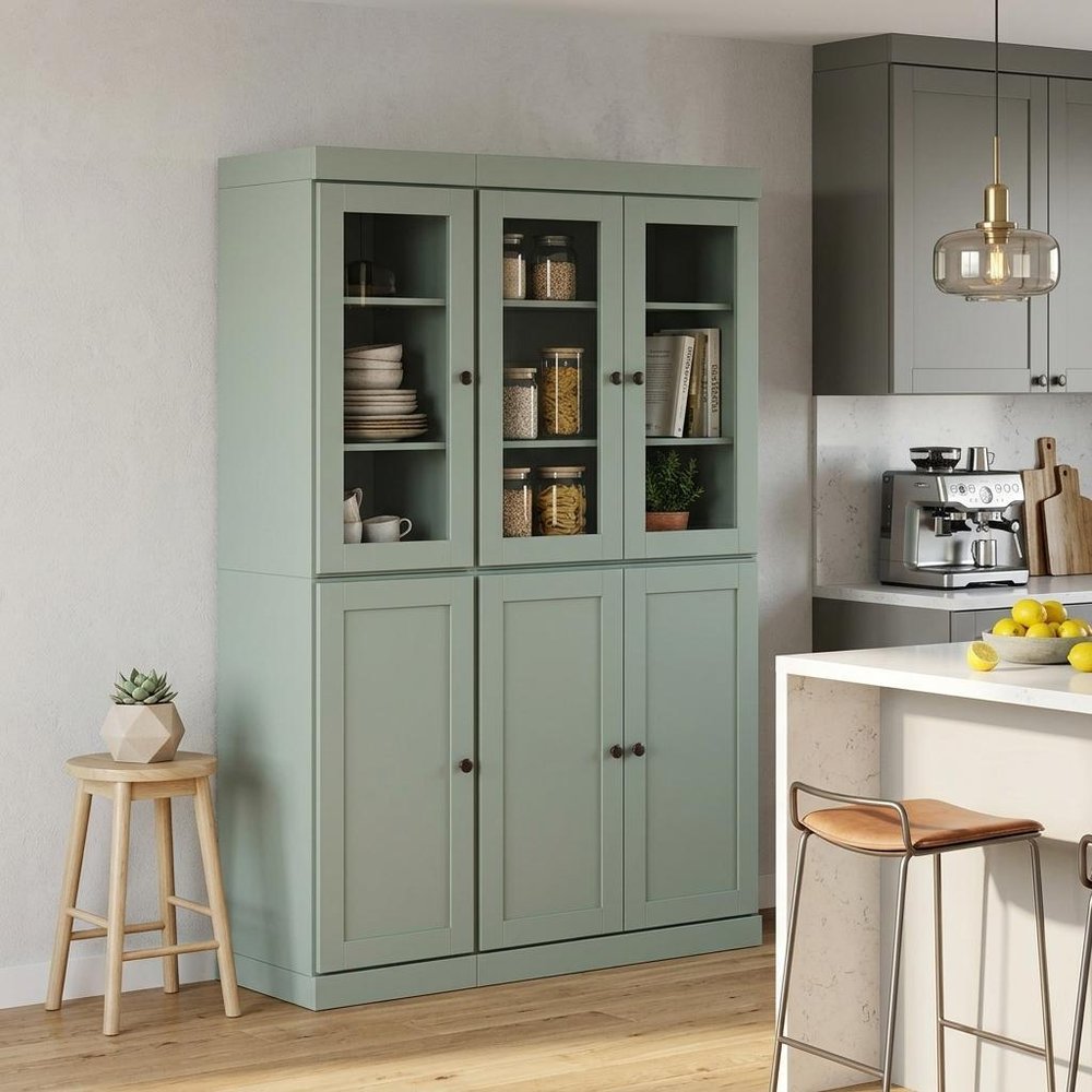 72" Sage Solid Wood Six Door Pantry Or Storage Closet
