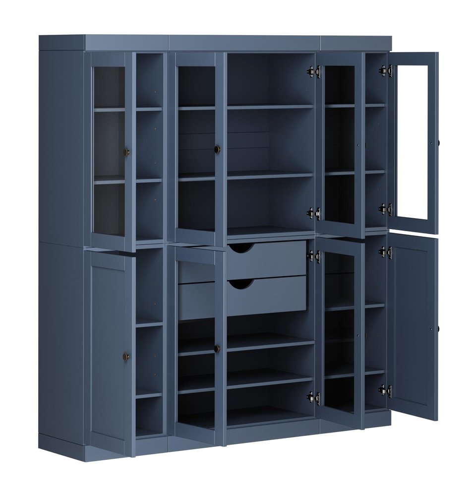 72" Navy Blue Solid Wood 8 Two Drawer Pantry Or Storage Closet