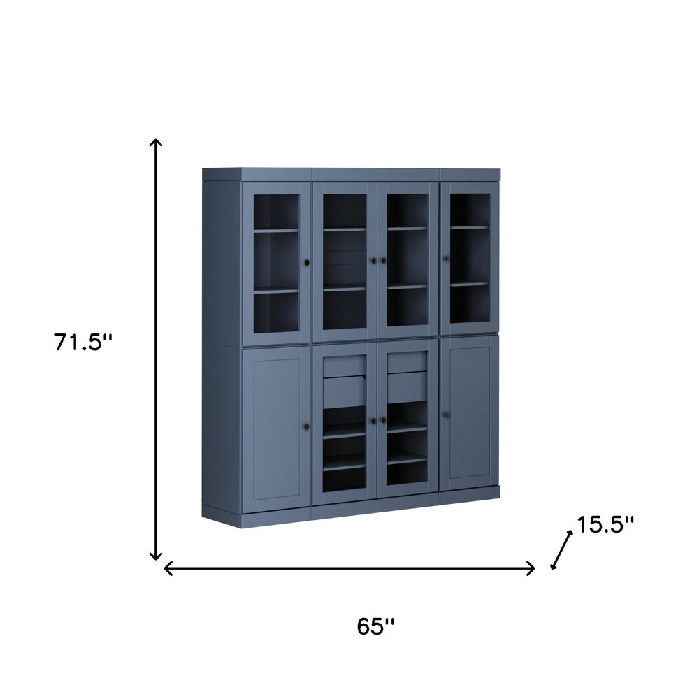 72" Navy Blue Solid Wood 8 Two Drawer Pantry Or Storage Closet