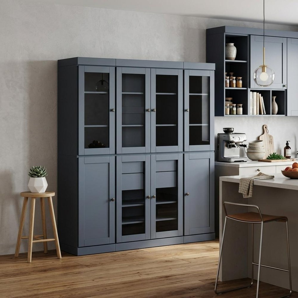 72" Navy Blue Solid Wood 8 Two Drawer Pantry Or Storage Closet