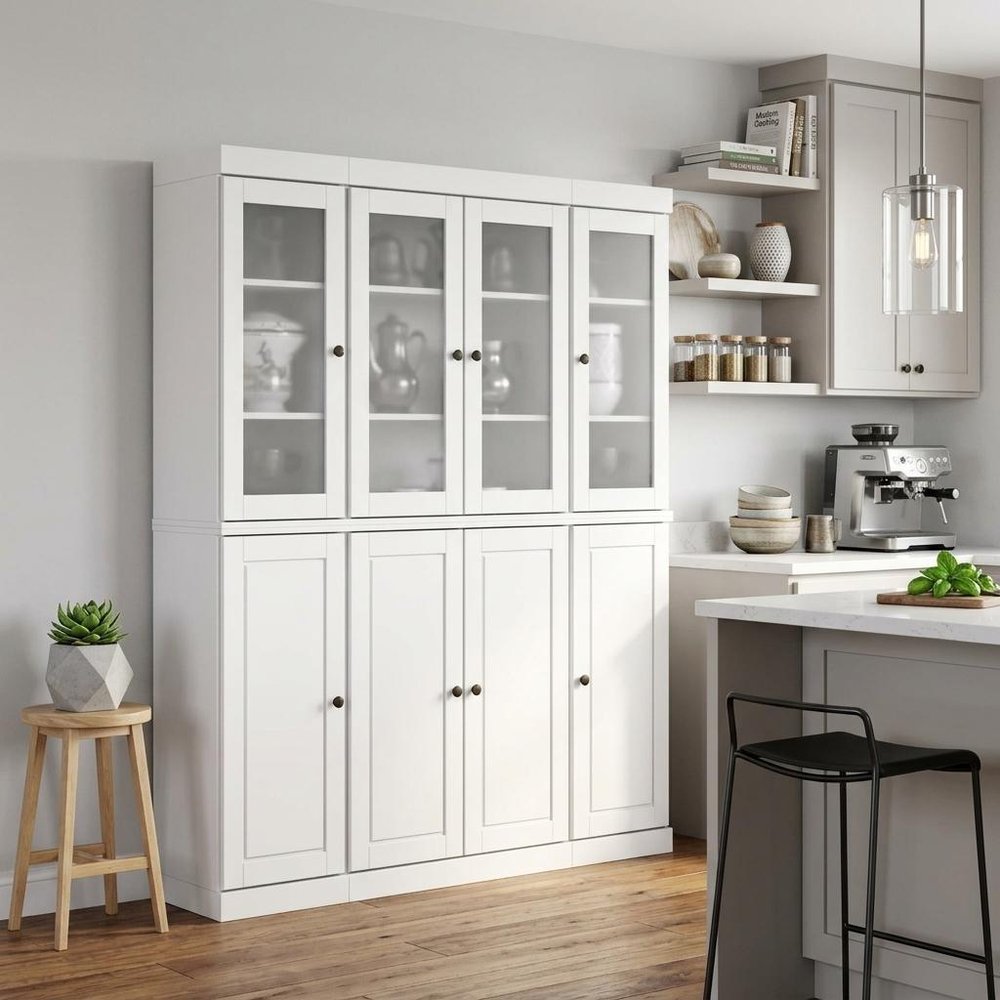 72" White Solid Wood 8 Two Drawer Pantry Or Storage Closet