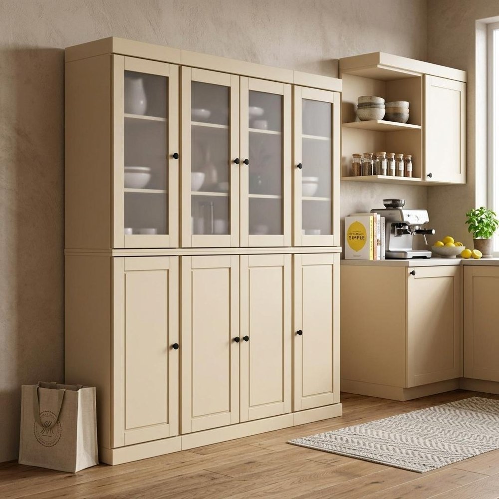 72" Yellow Solid Wood 8 Two Drawer Pantry Or Storage Closet in a home interior