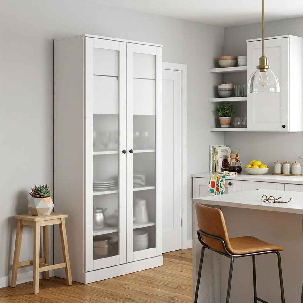 72" White Solid Wood 8 Two Drawer Pantry Or Storage Closet - SKU 754469